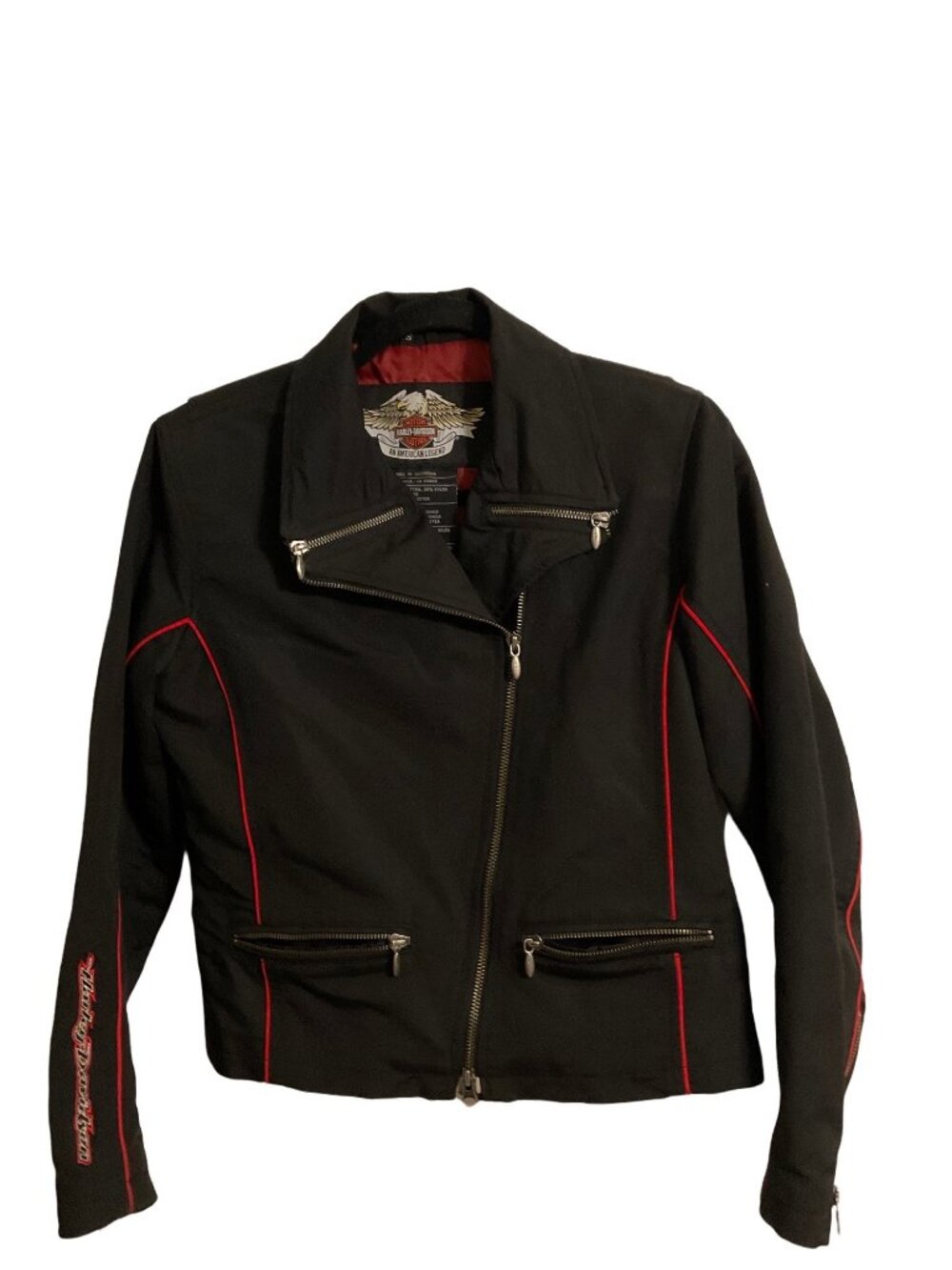 Harley Davidson Vintage 2005 Cotton Motorcycle Jacket Black Red Size S - Picture 2 of 8